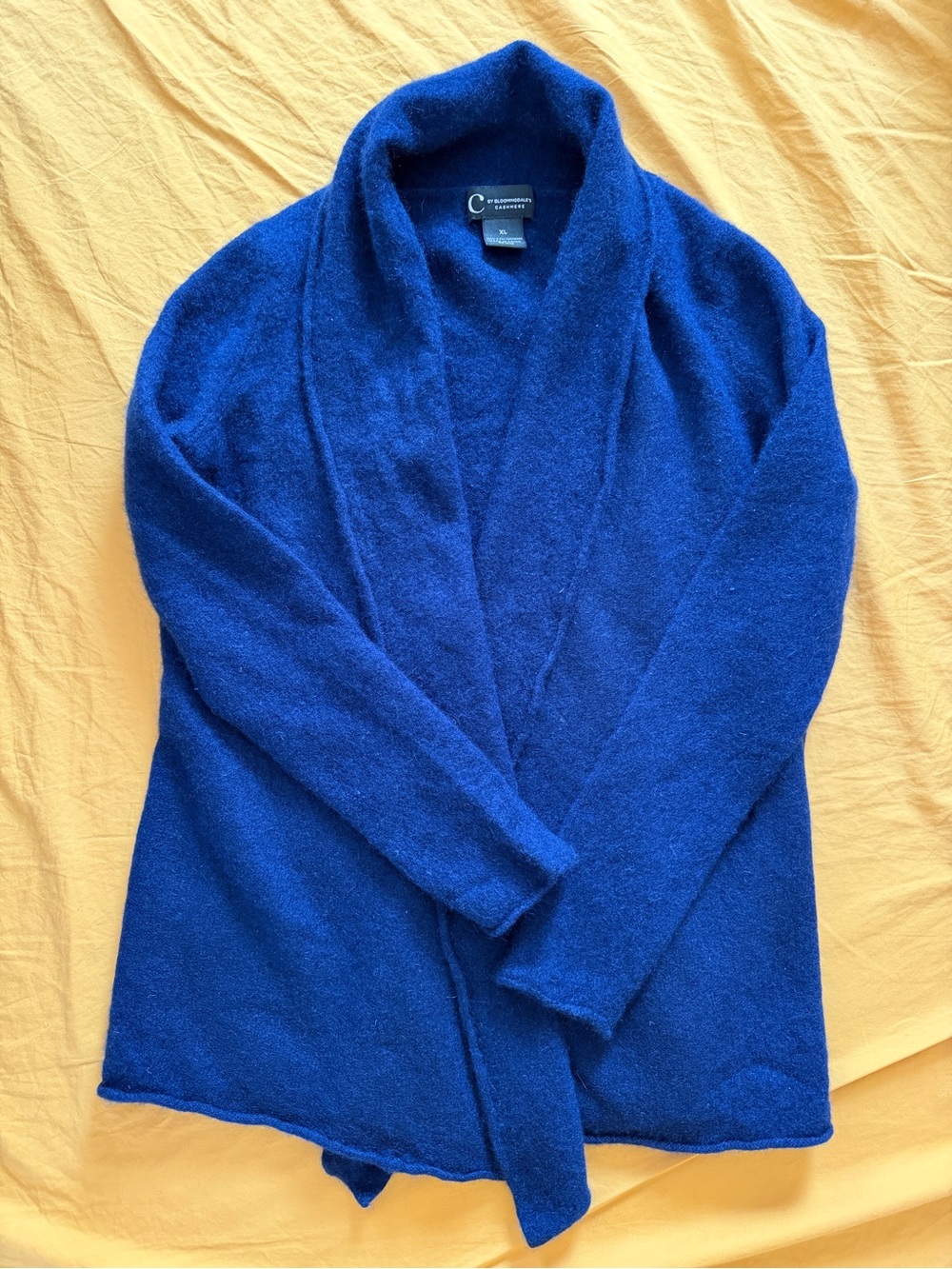 C by Bloomingdale's 100% 2-Ply Cashmere Open-Front Shawl Collar Cardigan - Blue